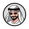 close-up portrait of muslim male character wearing keffiyeh, kufiya. round, circle avatar icon. vector illustration.