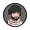 close-up portrait of muslim male character wearing keffiyeh, kufiya. round, circle avatar icon. vector illustration.