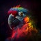 Close-up portrait of a parrot against  made with colorful powder effects, digital art painting