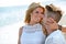 Close up portrait of romantic couple on beach.