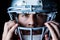 Close-up portrait of sportsman wearing helmet