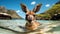 Close-up portrait of swimming kangaroo on natural background.