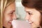 Close up portrait of teenage girls in profile