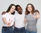 Close-up portrait of three multiracial, african american and european girls.