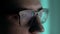 Close up portrait of trader in glasses with forex chart reflection of stock market graphs in broker glasses. The concept