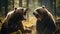 close-up portrait of two big brown bears fighting with mouthes open with teeth and paws with claws