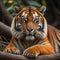 Close-up portrait of two tigers, Panthera tigris. ai generated