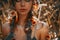 Close up portrait of young and tender woman on a feild at sunset