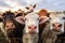 Close up portraits of farm cows looking camera