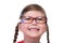 Close up portret of little girl wearing glasses