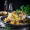 Close-up of Portuguese Bacalhau with Potatoes and Olives