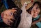 Close up potrait photography asian boy and girl wearing straw hat with blurred backgrounds