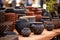 close-up of a pottery stall with hand-crafted bowls and vases