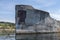 Close-up of a Powell River concrete ship which is one of nine ships making up the floating breakwater in British Columbia