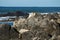 Close up on powerful breaking waves of atlantic ocean against rocks, hendaye, basque country, france