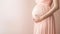 Close Up of a pregnant belly against pastel pink background. Generative AI