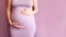 Close Up of a pregnant belly against pastel purple background. Generative AI