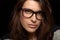 Close up Pretty Woman Face with Glasses. Cool Trendy Eyewear