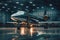 A close-up of a private jet parked in a hangar, with a clear view of its exterior and details. Generative AI