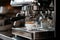 Close-up of a Professional Coffee Maker Brewing Rich Mocha Coffee into a White Cup