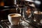 Close-up of a Professional Coffee Maker Brewing Rich Mocha Coffee into a White Cup