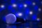 Close up of professional microphone with blue light effects - co
