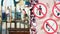 Close-up, prohibiting signs on the poster, such as - do not smoke, do not litter, do not set fire. on the background of