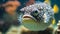 Close up of pufferfish underwater.