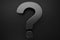 Close up question mark. Dark theme. Interrogative topics