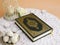 Close up quran table with pastries. High quality and resolution beautiful photo concept