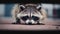 A close up of a raccoon on the ground. Generative AI image.