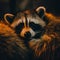 A close up of a raccoon laying on a couch. Generative AI image.
