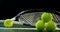 Close-up racket arranged on tennis balls 4k