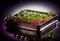 Close-up of radish microgreens growing in tray, AI Generated