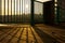 Close-up of railings on Caernarfon Pier, in Victoria Dock Wales, at sunrise