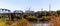 Close up railroad bridge across the Missouri river in the fall