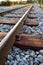 Close up of railway track on gravel, gray stones