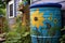 close-up of rain barrel collecting rainwater