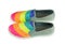 Close up on rain shoes with rainbow color