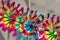 Close up the rainbow pinwheel toy, colorful turbines toy