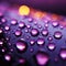 Close up Raindrops on window with soothing purple light illuminating them