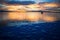 Close-up rainwater droplets on the sailing ship on the beautiful sunrise