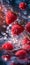 A close up of raspberries in water