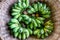 Close up Raw Cultivated Banana in Bamboo basket