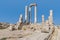 A close up of the rear and side of the Temple of Hercules in the citadel in Amman, Jordan