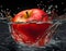 Close up of red apple splash studio shot with looks fresh with dark background