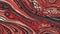 a close up of a red and black marbled surface with a black and white design on it\\\'s surface and a black and white background