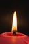 Close up of a red candle burning