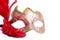 Close up of red carnival mask on white - mardi gras