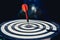 Close up red color arrow in the center of Bullseye or bull`s-eye for business targeting